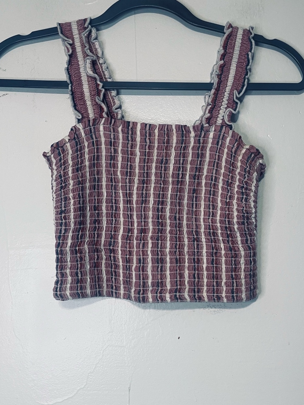 Hollister Pink Striped Smocked Square-Neck Crop Top - Picture 2 of 6